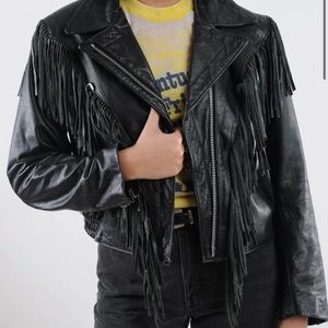 Black fringe Leather jacket sz8/ The Vintage Twin